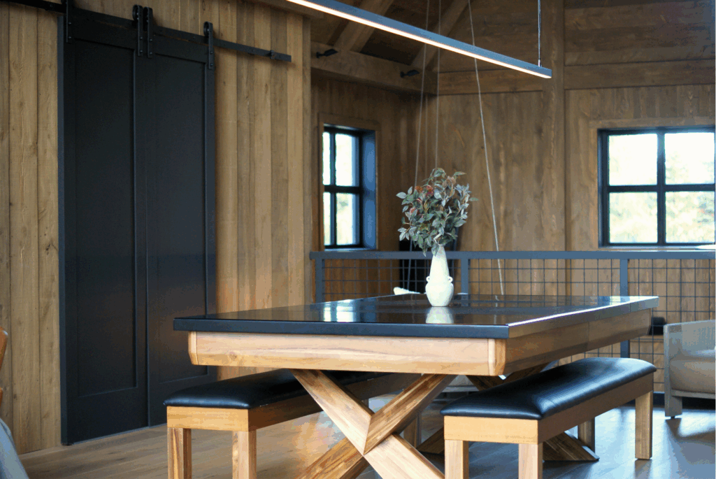 Projet Estrie, Lac Memphrémagog, Magog, Luxe, moderne, Farmhouse, cuisine, garage, salle à manger, résidence secondaire, haut de gamme , Design Architecture